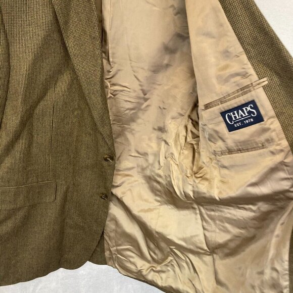 Chaps Ralph Lauren 100% Lambswool Tweed Blazer Mens 44L Sports Jacket Tan Green - Picture 13 of 16